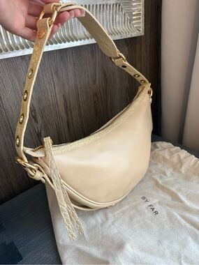 BY FAR Pale Cream Leather Shoulder Bag with Gold Hardware